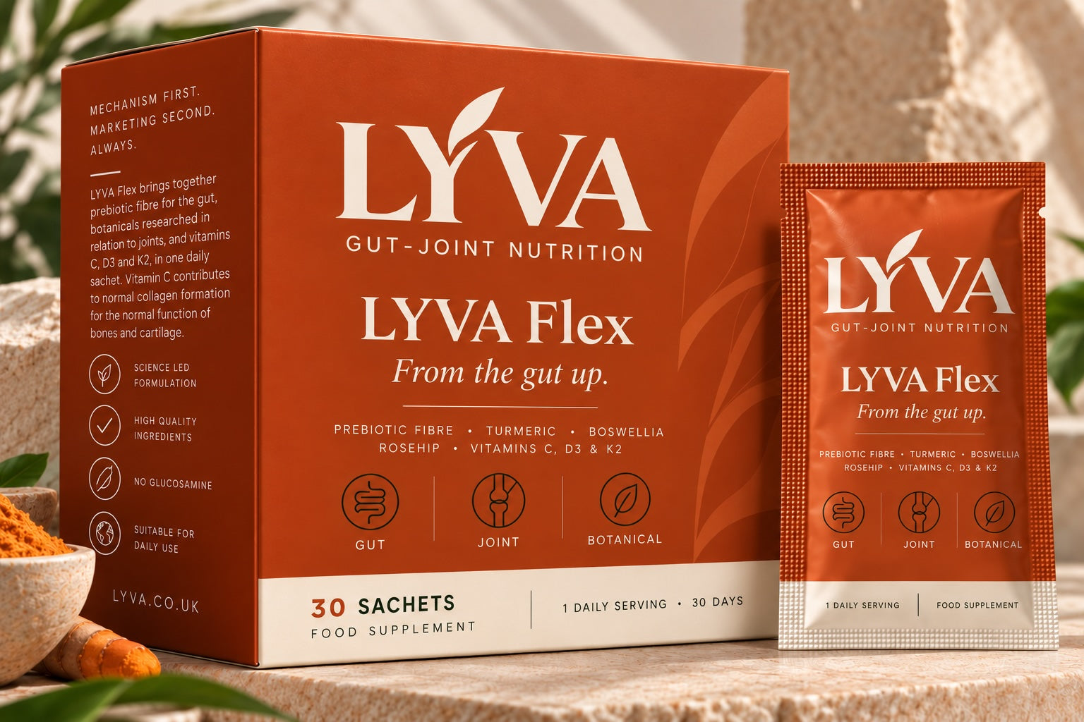LYVA Flex 30-sachet box and sachet, concept pack design